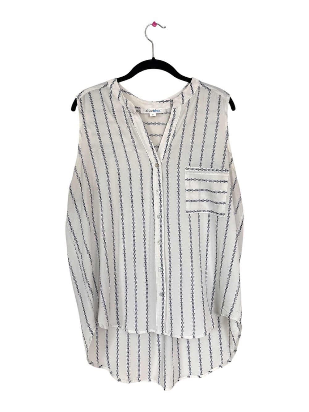 Alice Blue | White Sleeveless Striped Button-Down Blouse | XL